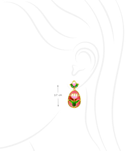 Padma Lotus Drop Earrings - Red Meenakari