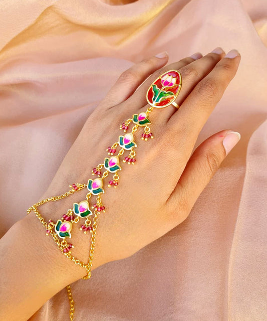 Padma Lotus Haathphool - Red Meenakari