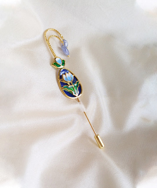 Padma Lotus Brooch Pin -Blue Meenakari
