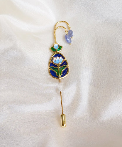 Lotus Lapel Pin & Lotus Earrings with Pocket Square - Gift Box for Him and Her - Sterling Silver