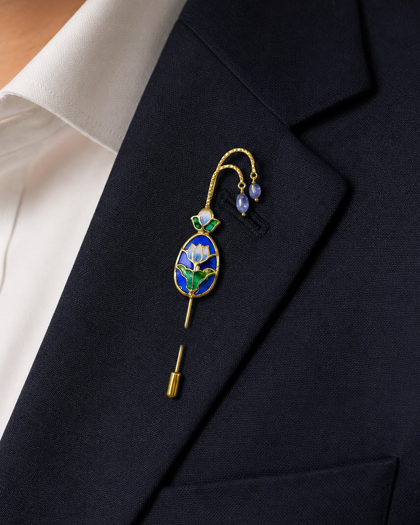 Padma Lotus Brooch Pin - Blue Meenakari