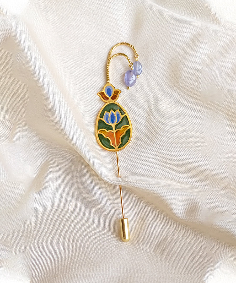 Padma Lotus Brooch Pin -Green Meenakari