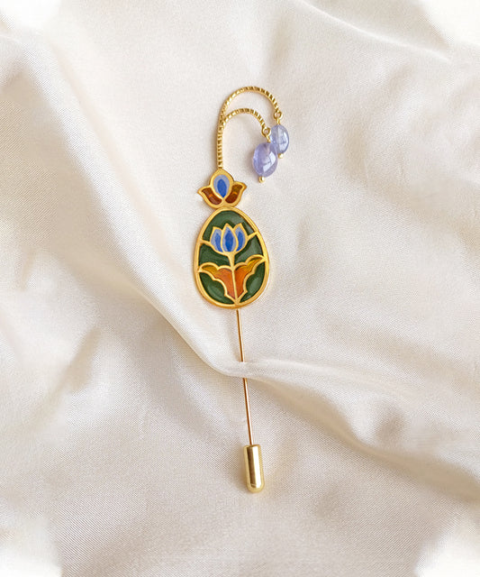 Padma Lotus Brooch Pin -Green Meenakari