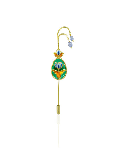 Padma Lotus Brooch Pin -Green Meenakari