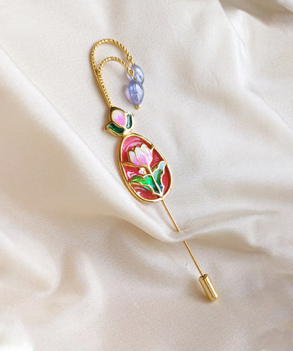 Padma Lotus Brooch Pin - Red Meenakari