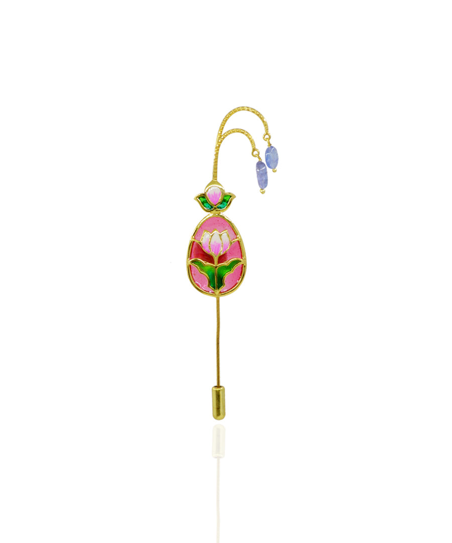 Padma Lotus Brooch Pin - Red Meenakari