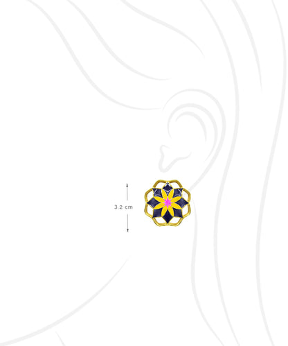 Gul Mudita Stud Earrings — Indigo & Yellow Meenakari