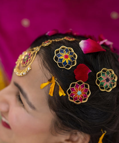 Gul Mudita Stud Earrings — Hot Pink & Orange Meenakari