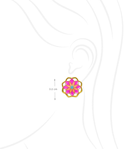 Gul Mudita Stud Earrings — Hot Pink & Orange Meenakari