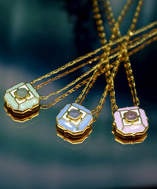 925 silver gemstone latest necklaces with enamel work.