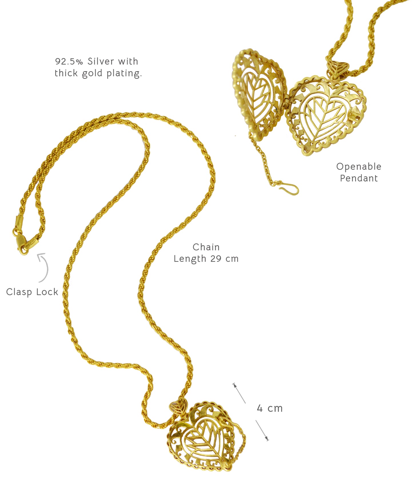 Rakaan Openable Pendant Necklace with Chain — Gold Finish
