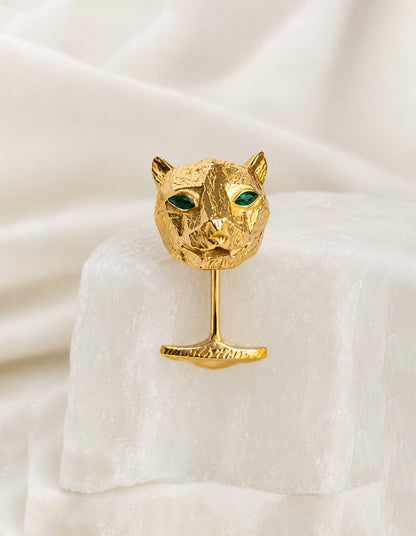 Detailed panther design cufflinks in gold-plated 925 sterling silver