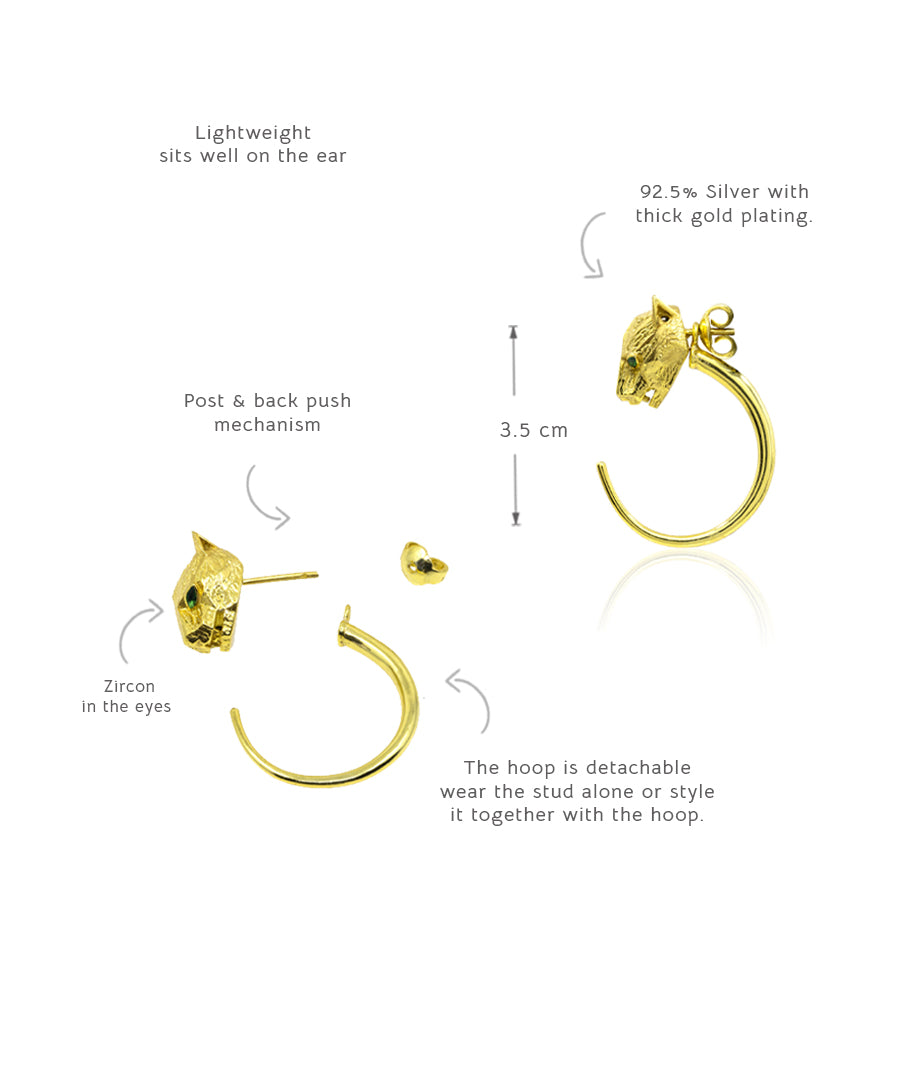 Golden Untamed Panther Detachable Hoop Earrings