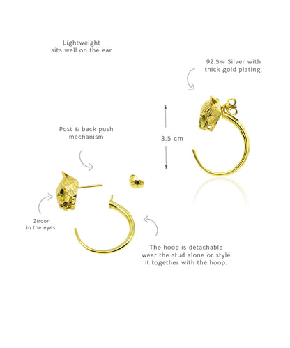 Golden Untamed Panther Detachable Hoop Earrings
