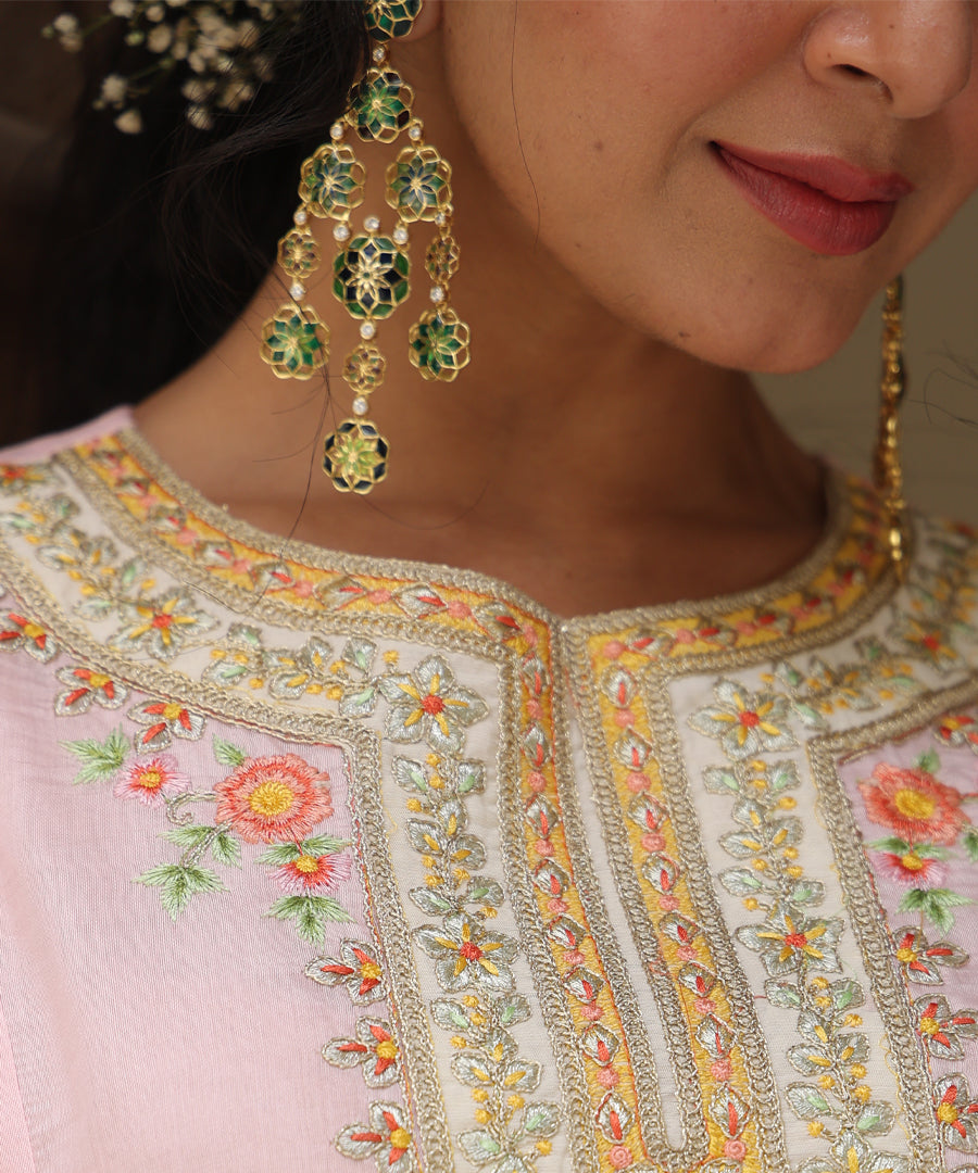 Gul 925 Silver Phool Earrings - Green & Blue Meenakari - Gold Plated