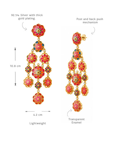 Gul 925 Silver Phool Earrings - Pink & Orange Meenakari - Gold Plated