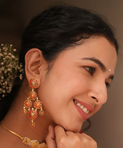 Gul 925 Silver Dainty Phool Earrings - Pink & Orange Meenakari - Gold Plated