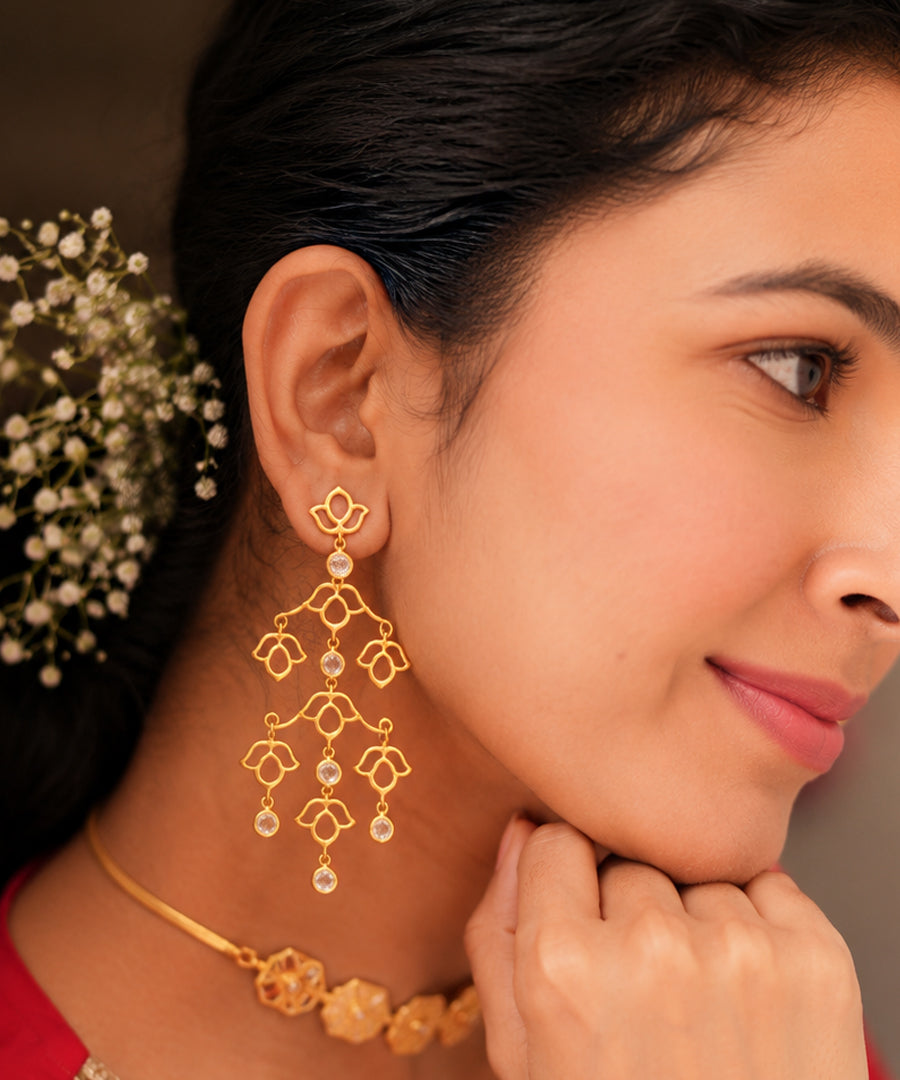 Padma Lotus Earrings - Gold-Plated - Matt Finish