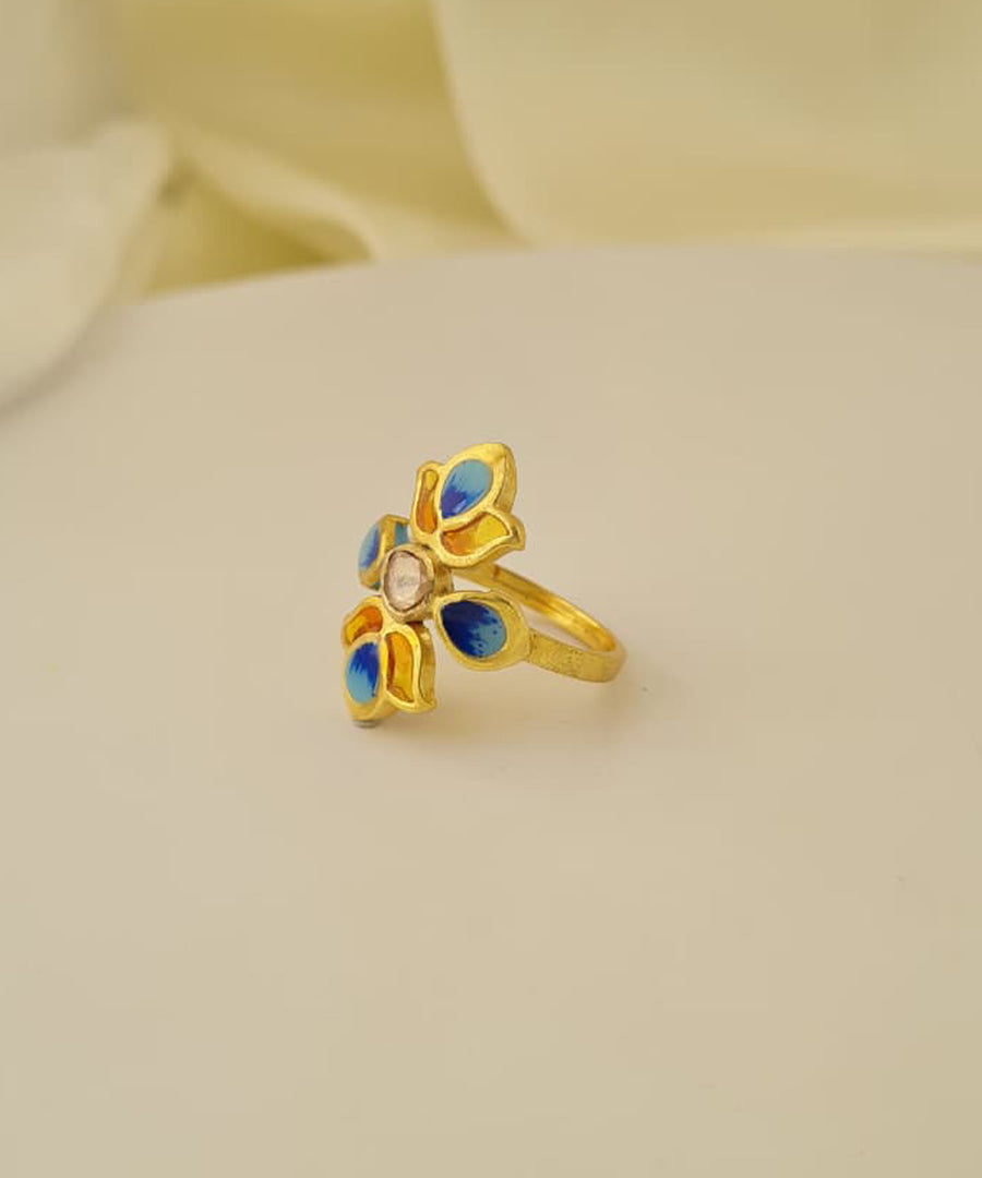 Padma Lotus Adjustable Ring - Blue Meenakari