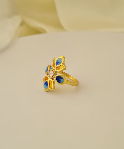 Padma Lotus Adjustable Ring - Blue Meenakari