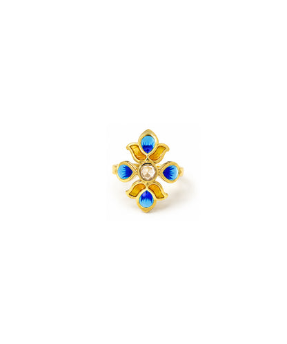 Padma Lotus Adjustable Ring - Blue Meenakari