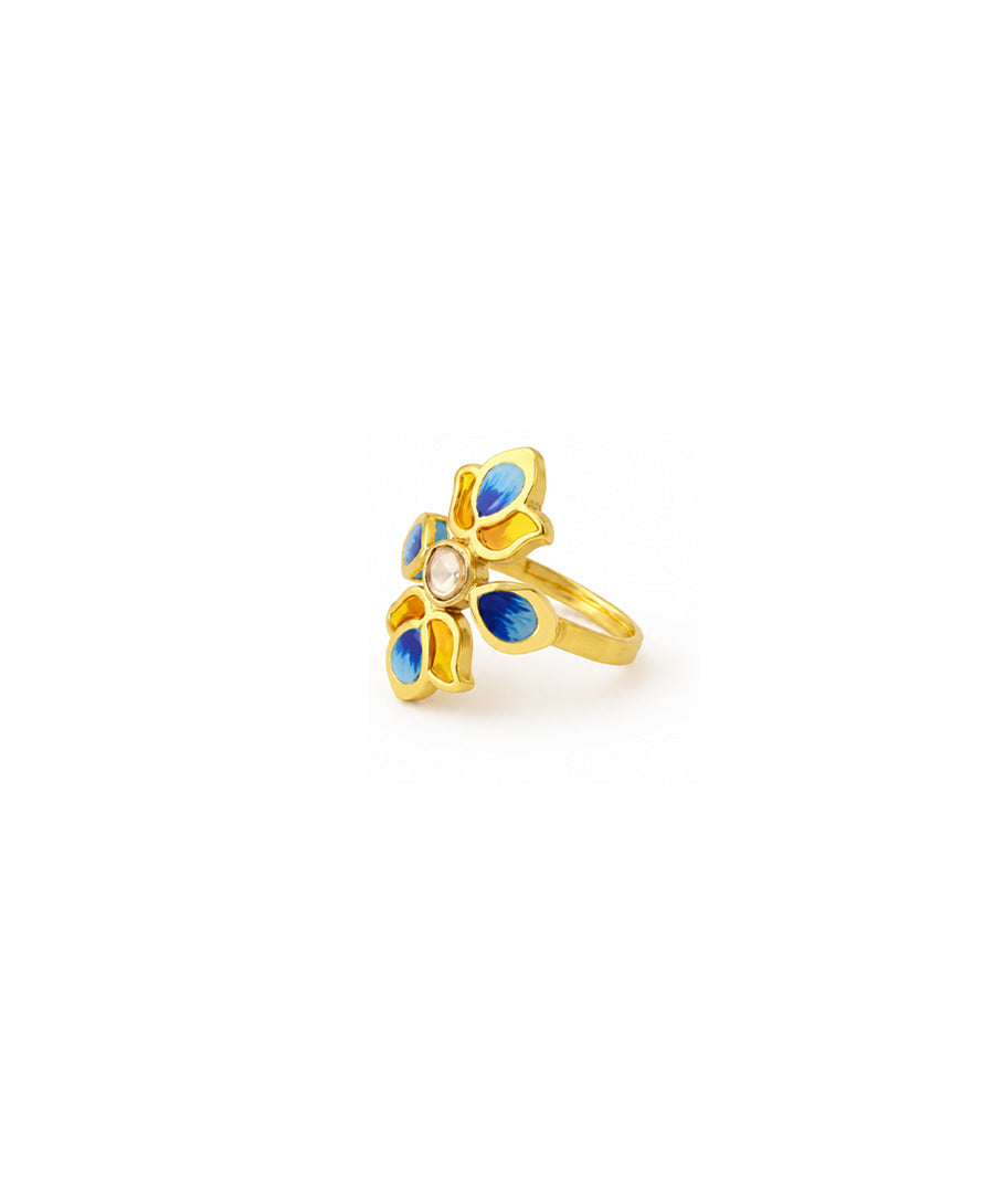 Padma Lotus Adjustable Ring - Blue Meenakari