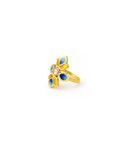 Padma Lotus Adjustable Ring - Blue Meenakari