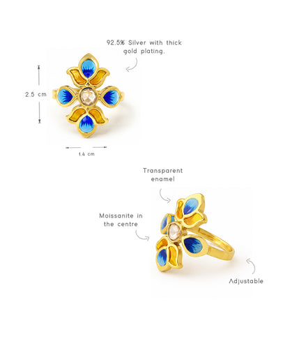 Padma Lotus Adjustable Ring - Blue Meenakari