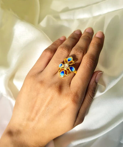 Padma Lotus Adjustable Ring - Blue Meenakari