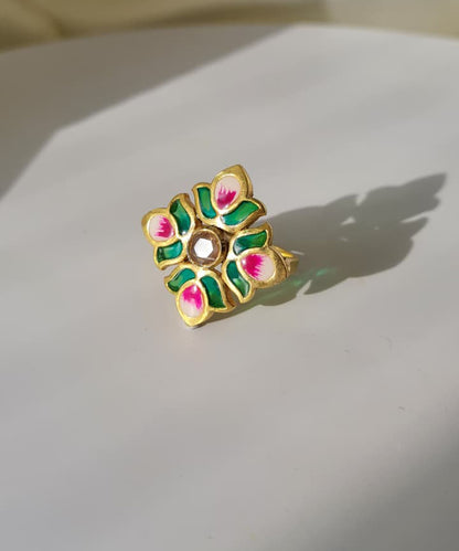 Padma Lotus Adjustable Ring - Green Meenakari