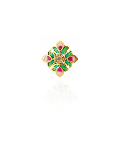 Padma Lotus Adjustable Ring - Green Meenakari