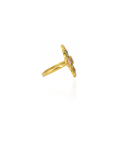 Padma Lotus Adjustable Ring - Green Meenakari