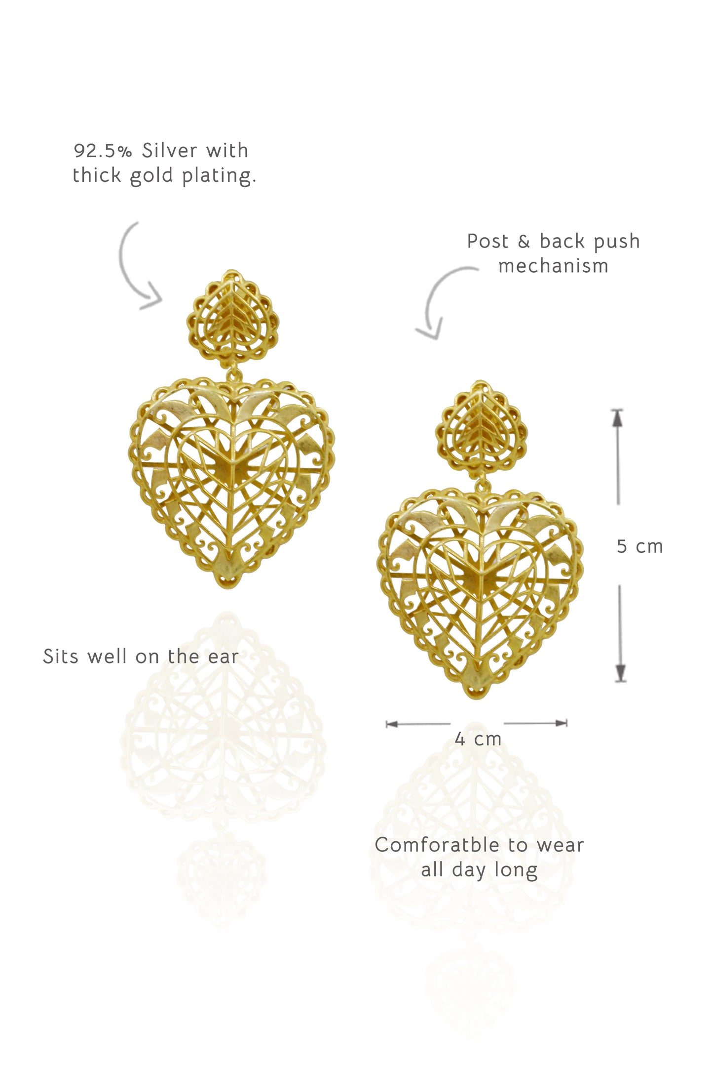 Rakaan Big Heart Drop Earrings — Gold Plated