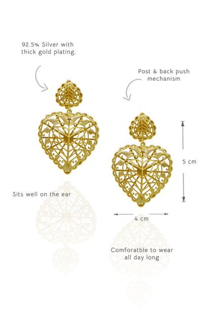 Rakaan Big Heart Drop Earrings — Gold Plated