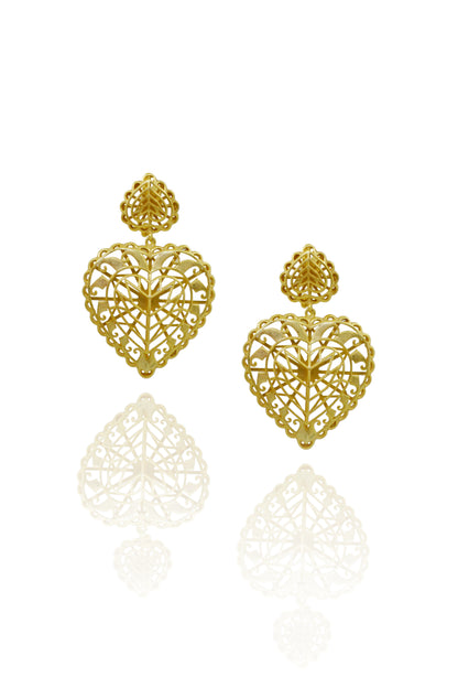 Rakaan Big Heart Drop Earrings — Gold Plated