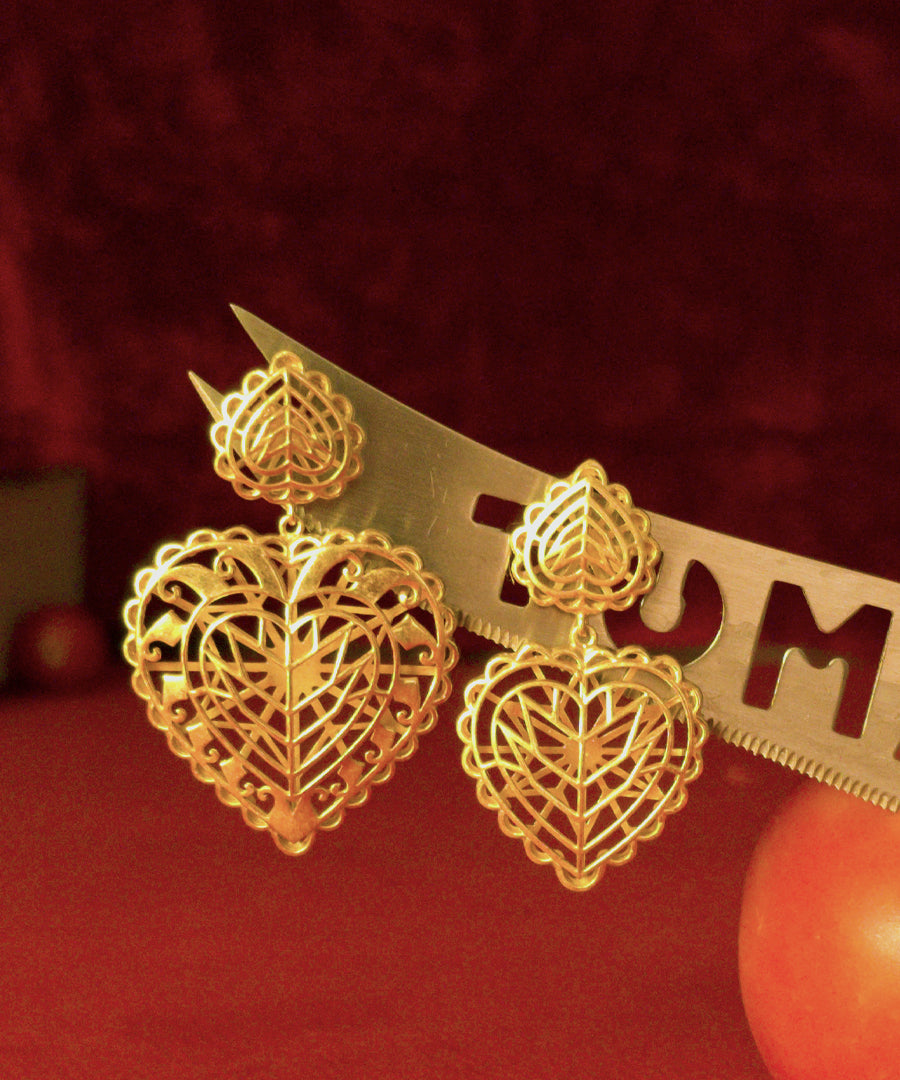 Rakaan Big Heart Drop Earrings — Gold Plated