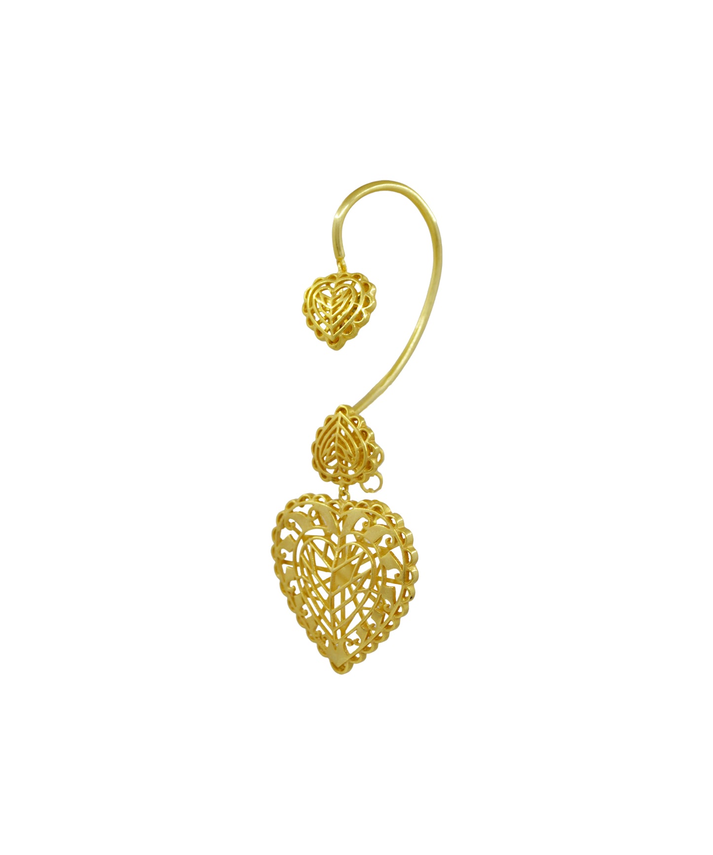 Rakaan Big Heart Drop Earrings with Detachable Ear Cuff — Gold Plated