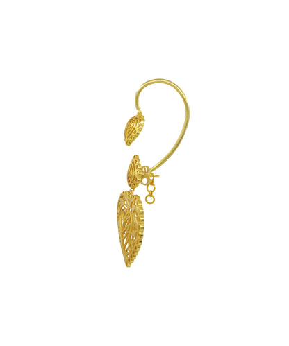 Rakaan Big Heart Drop Earrings with Detachable Ear Cuff — Gold Plated