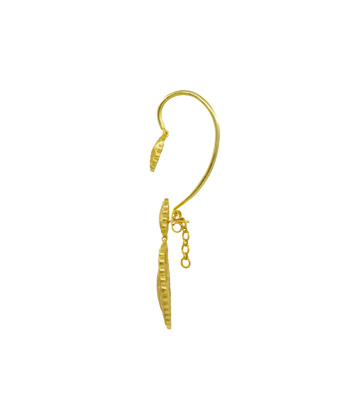 Rakaan Big Heart Drop Earrings with Detachable Ear Cuff — Gold Plated