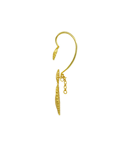 Rakaan Big Heart Drop Earrings with Detachable Ear Cuff — Gold Plated