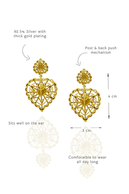 Rakaan Dainty Heart Drop Earrings — Gold Plated