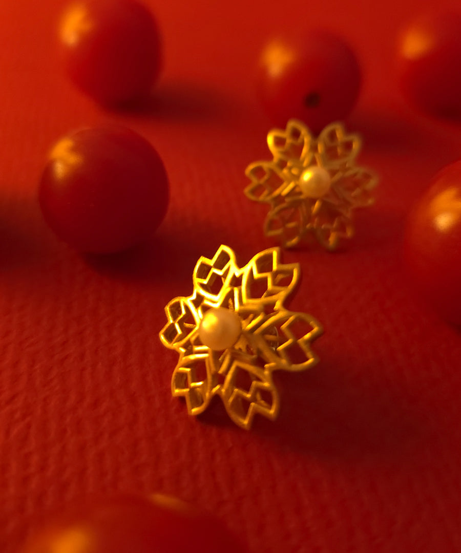 Rakaan Ranjha Stud Earrings — Gold Finish