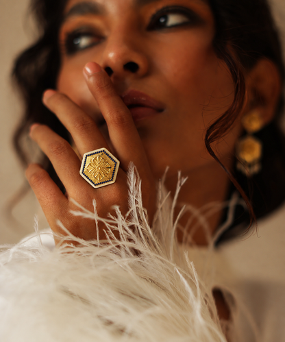 Golden Blue Zircon Magnolia Ring