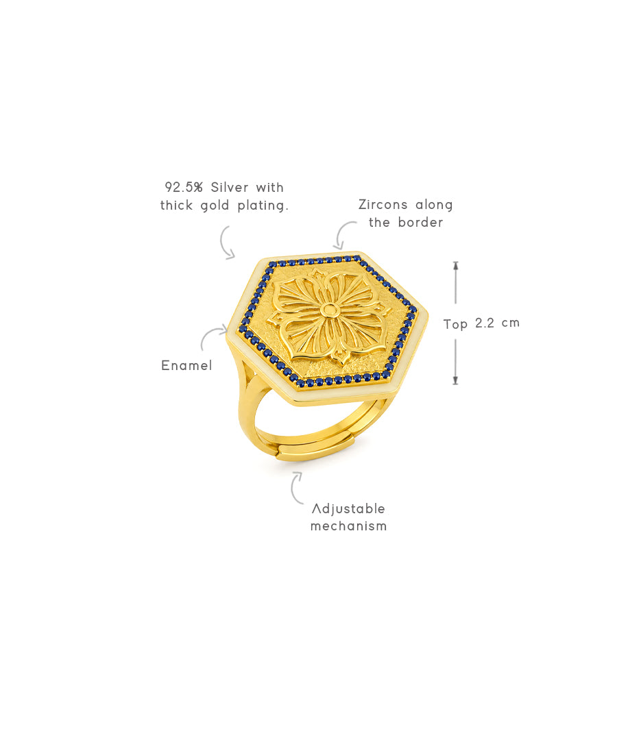 Golden Blue Zircon Magnolia Ring