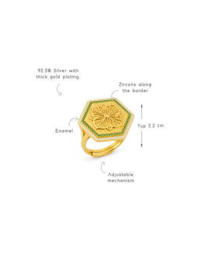 Golden Green Zircon Magnolia Ring