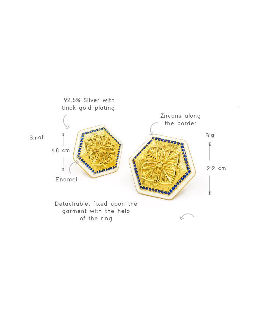 Golden Blue Zircon Magnolia Sherwani Buttons