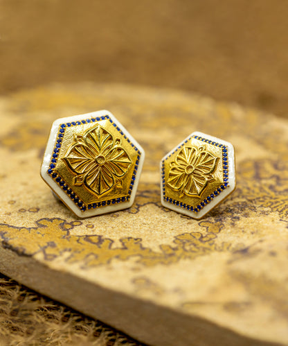 Golden Blue Zircon Magnolia Sherwani Buttons