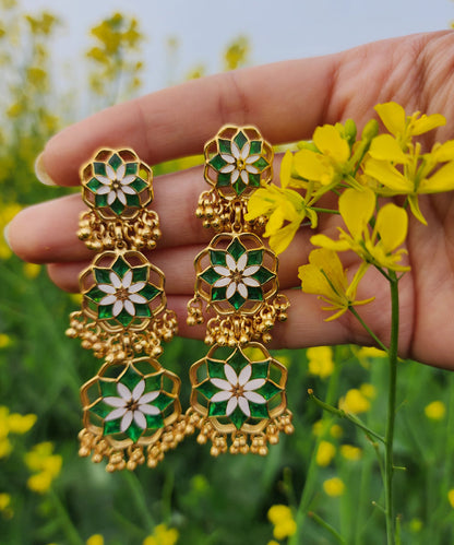 Stylish green long earrings for women made by manner india