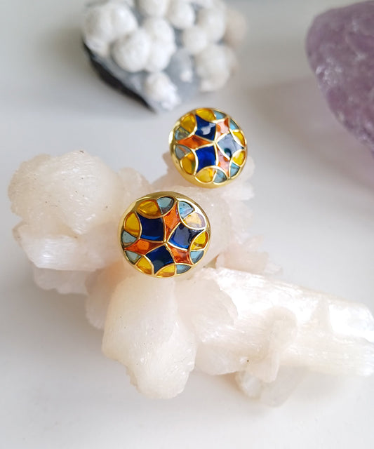 Aqua Blue Kaleidoscope Small Stud Earrings