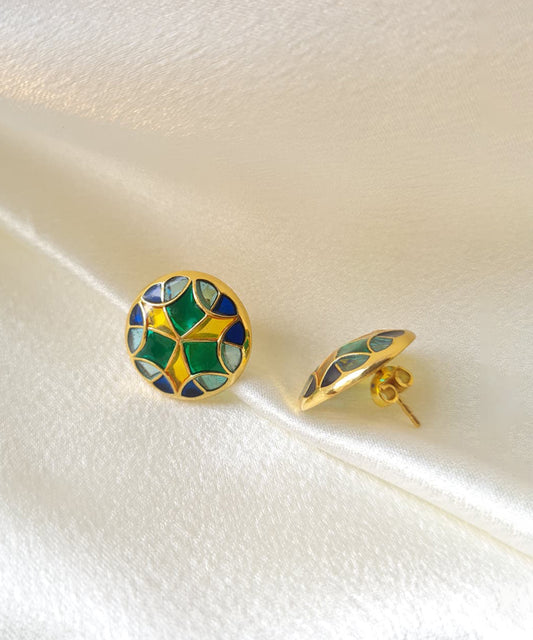 Rama Green Kaleidoscope Small Stud Earrings